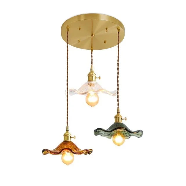 Sophisticated Nordic LED pendant, colorful glass, rich copper tones