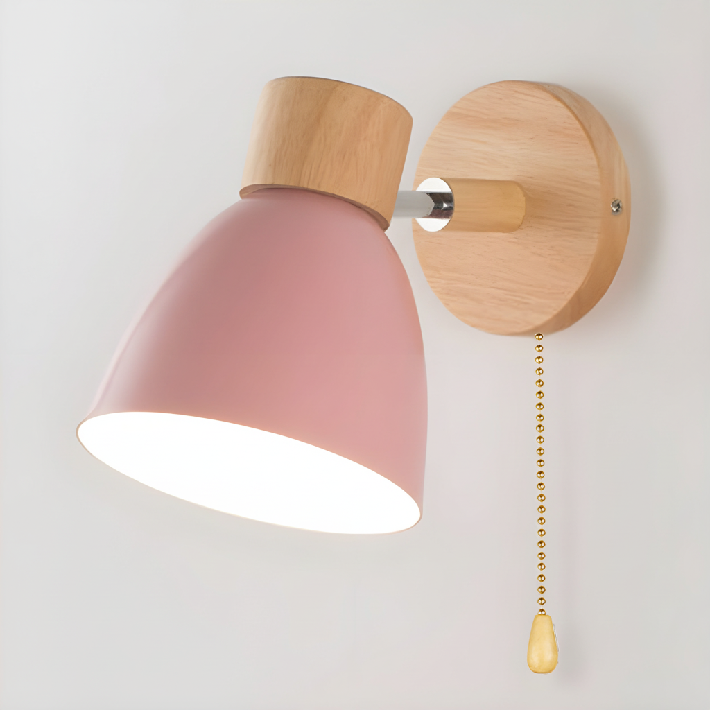 Wooden wall sconce, adjustable Nordic design, ideal for reading or ambient room lighting