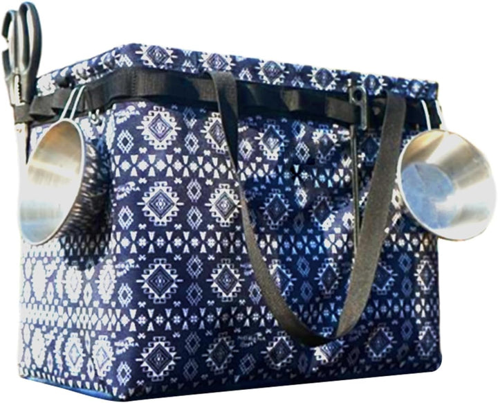 Outdoor scene with the navy blue Norvane waterproof camping duffle bag in foreground