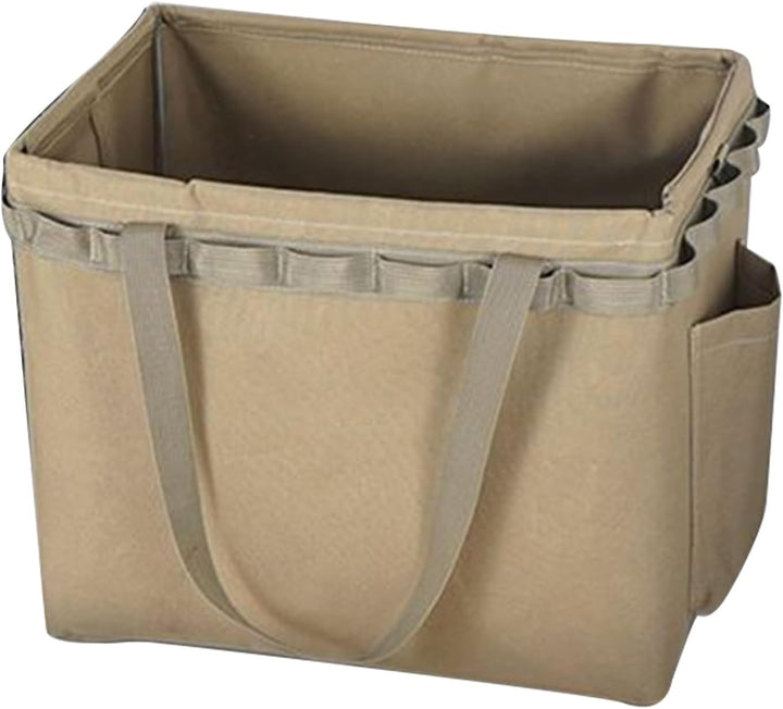 Foldable khaki waterproof camping duffle bag, ideal for outdoor gear organization