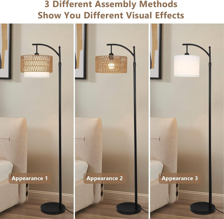 Contemporary Norvella arc lamp featuring dual shades and convenient remote control operation