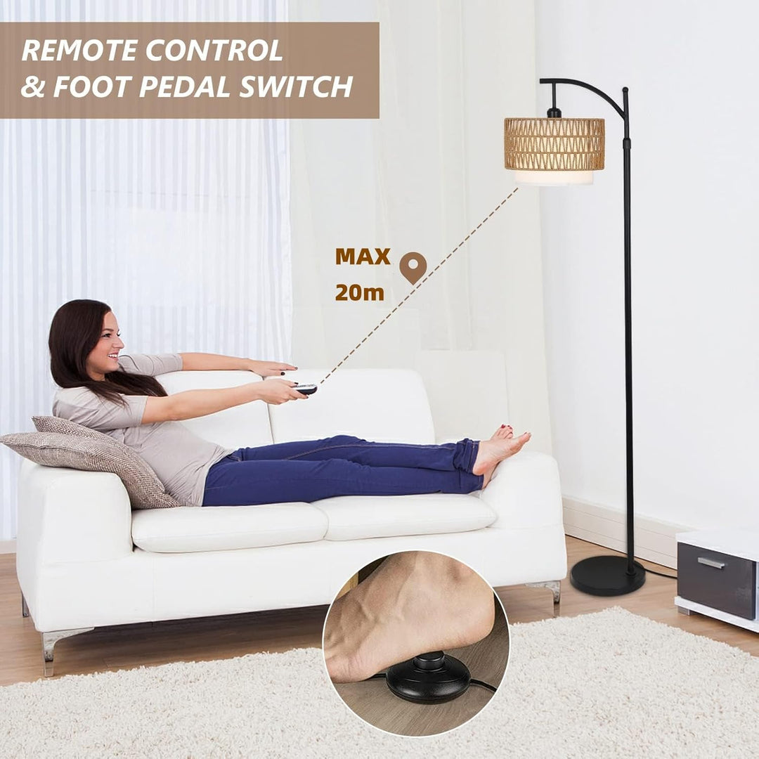 Elegant arc floor lamp providing ambient lighting, perfect for reading or illuminating a cozy corner
