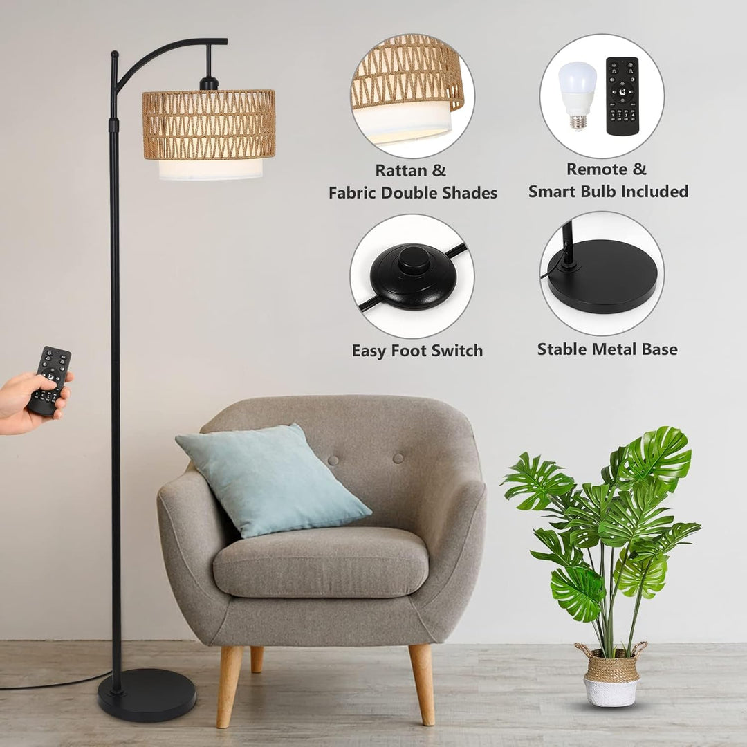 Norvella smart arc lamp with remote control, offering versatile lighting for any modern decor