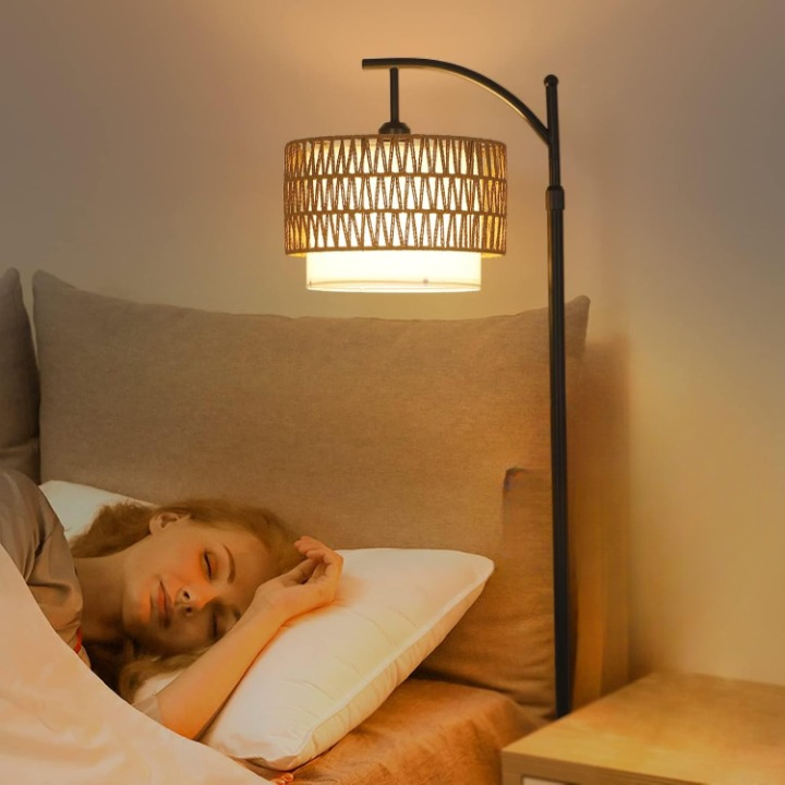 Norvella curved arc lamp with a sturdy base and dual shades, enhancing home decor with smart lighting