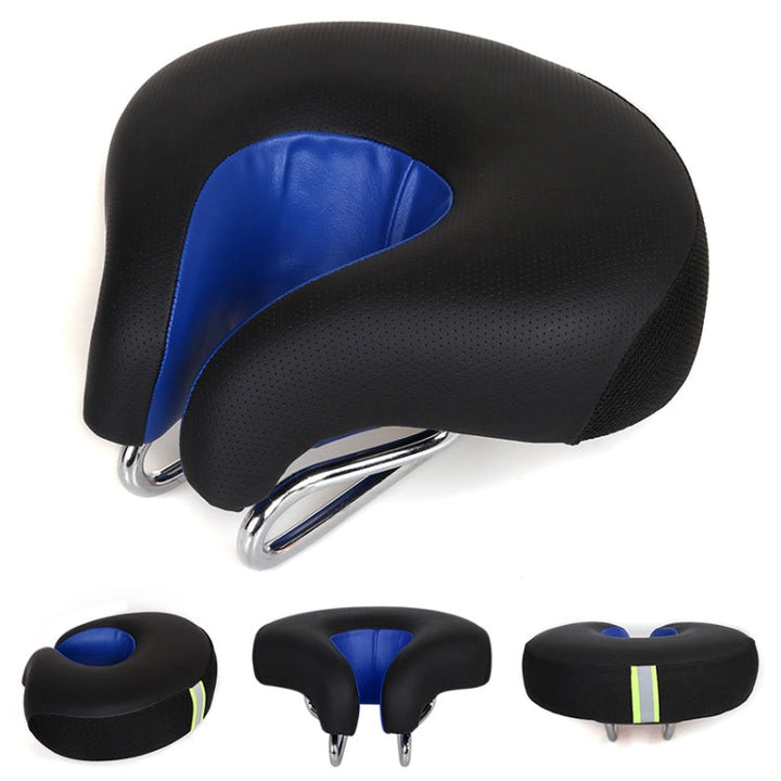 Nose-less ergonomic bicycle saddle with thick soft padding for pressure relief, ideal for road & mountain bikes.