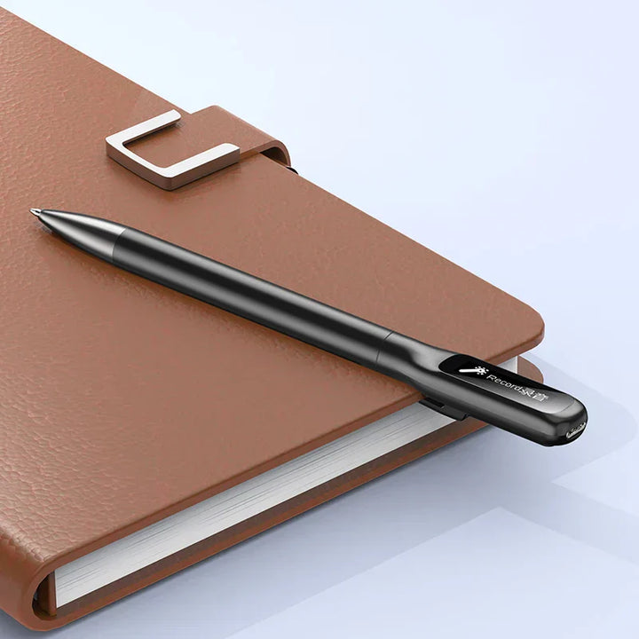 Sleek digital voice recorder pen, featuring an OLED display and MP3 player for on-the-go audio.