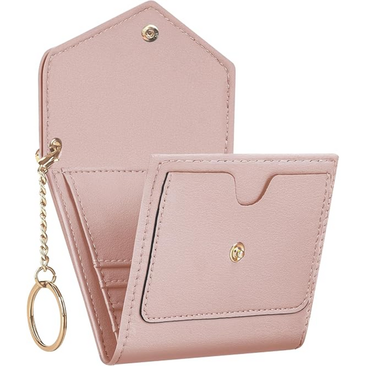 Compact PU leather women's wallet, RFID-blocking, featuring multi-card holder slots
