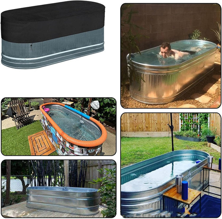 A Novyra waterproof ice bath tank cover in a sunny outdoor setting, resisting UV damage.