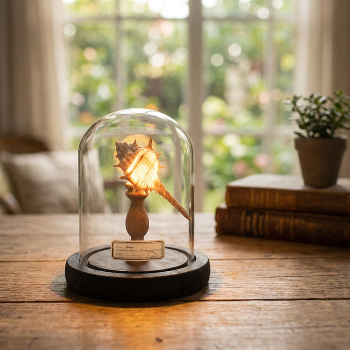 Ocealyn seashell LED night light under glass dome, perfect coastal home decor accent