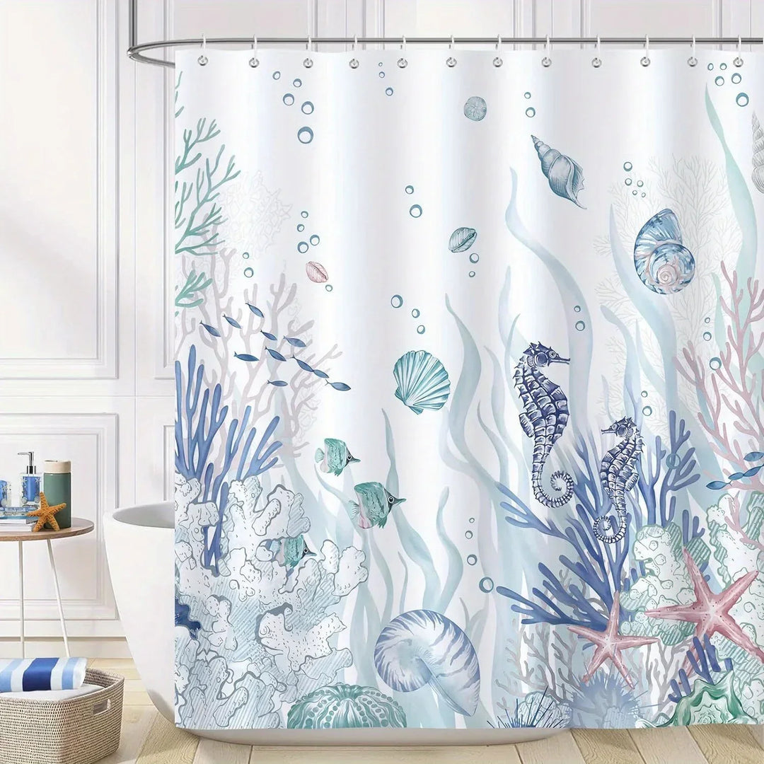 Marine themed shower curtain, durable polyester for bathroom, decorative and waterproof