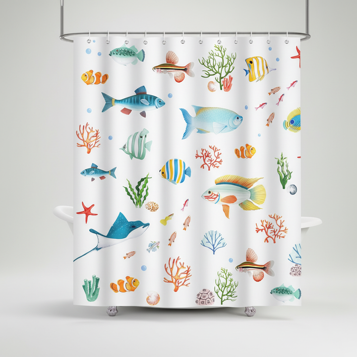 SeaMosa bathroom shower curtain, durable polyester with marine life design, easy to clean