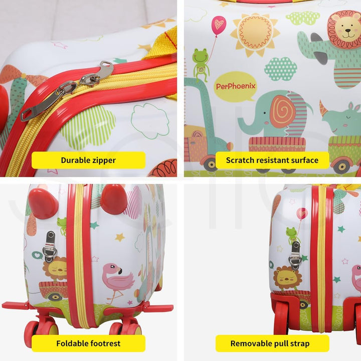 Octopus pattern children's ride-on scooter suitcase being pulled, versatile kids travel companion.