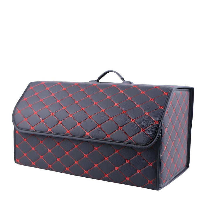 Luxury PU leather car trunk storage box. Perfect foldable boot organizer for travel essentials & vehicle organization.