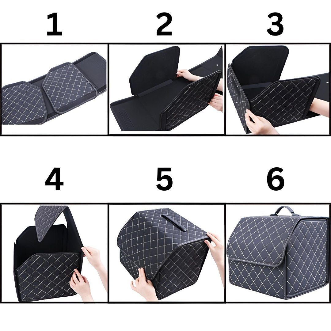 High-end PU leather car organizer for luxury vehicles. Elegant trunk storage box to maintain a tidy & organized boot.