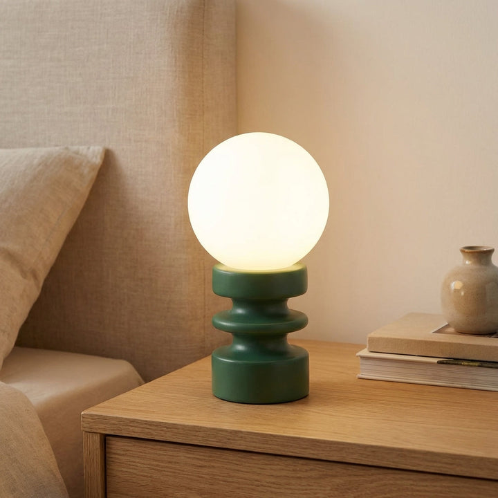 Orbisio compact decorative globe table lamp with frosted glass shade & wood base, perfect for desk lighting