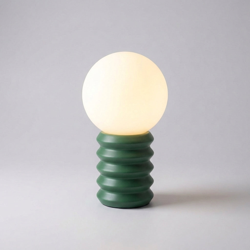 Orbisio decorative desk lamp, a chic home decor piece with a spherical white globe and warm wood finish