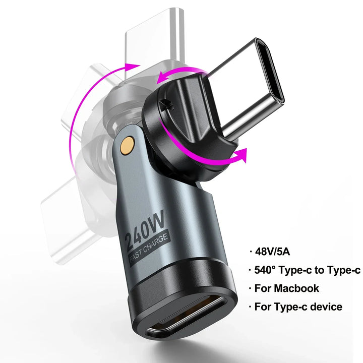 Universal USB-C adapter offering 240W power delivery for efficient charging and data
