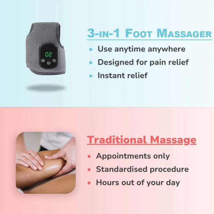 User demonstrating the versatile Orion electric massager on their hand, showcasing vibration & heat therapy.