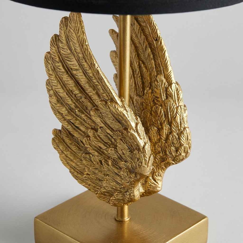Close-up of Aurelium Ornate Wing Table Lamp, intricate details, perfect for elegant bedroom lighting or living room accent
