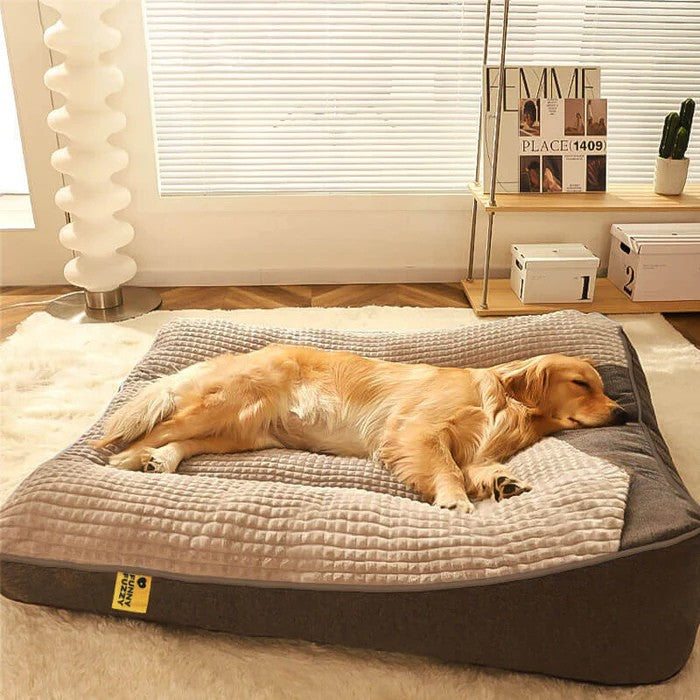 Supportive orthopedic bolster dog bed for senior dogs & joint relief. Durable, washable pet bed ensures lasting comfort.