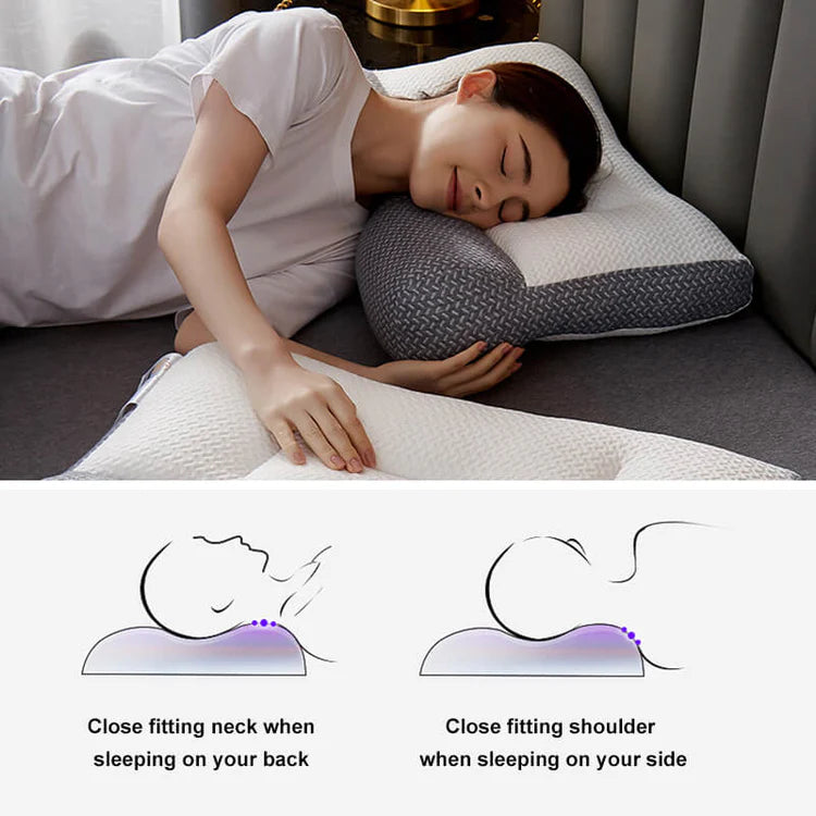 Ergonomic neck pillow designed for optimal spinal alignment, perfect for side sleepers & back support.