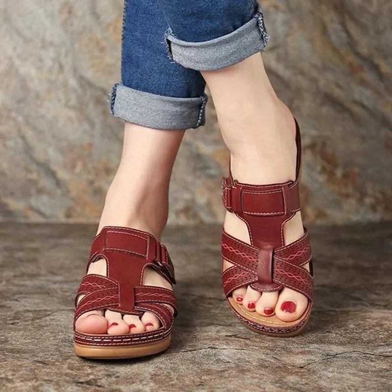 Close-up of Leila orthopedic breathable sandals for women, showing synthetic upper and comfortable design