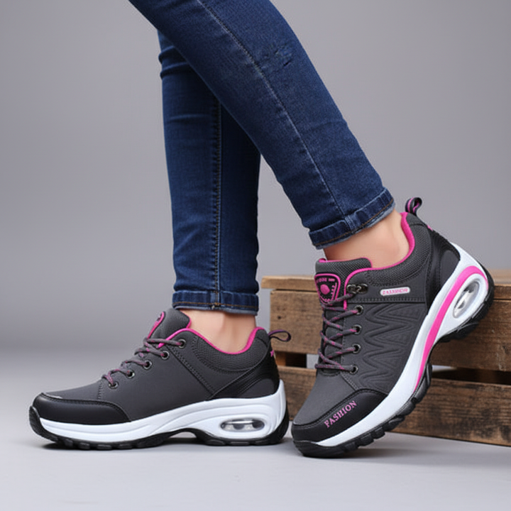 Orthopedic women's hiking shoe, heather grey, lightweight for comfortable trail walking