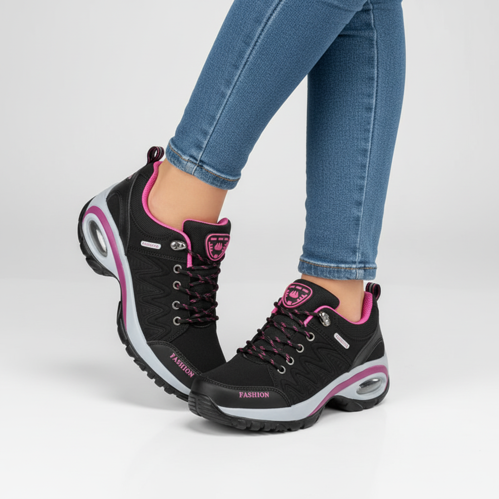 Orthopedic women's heather hiking shoe, front view, ideal for lightweight supportive wear