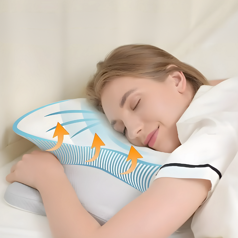 OrthoSleep 3D orthopedic pillow for neck & shoulder support, ensuring comfort for back & side sleepers.