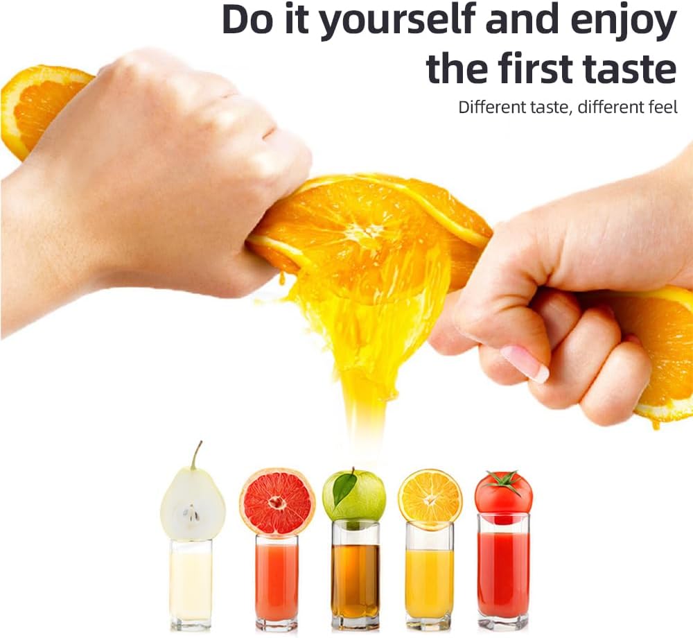 Durable hand press juicer, stainless steel components, 99% juice yield from citrus fruits