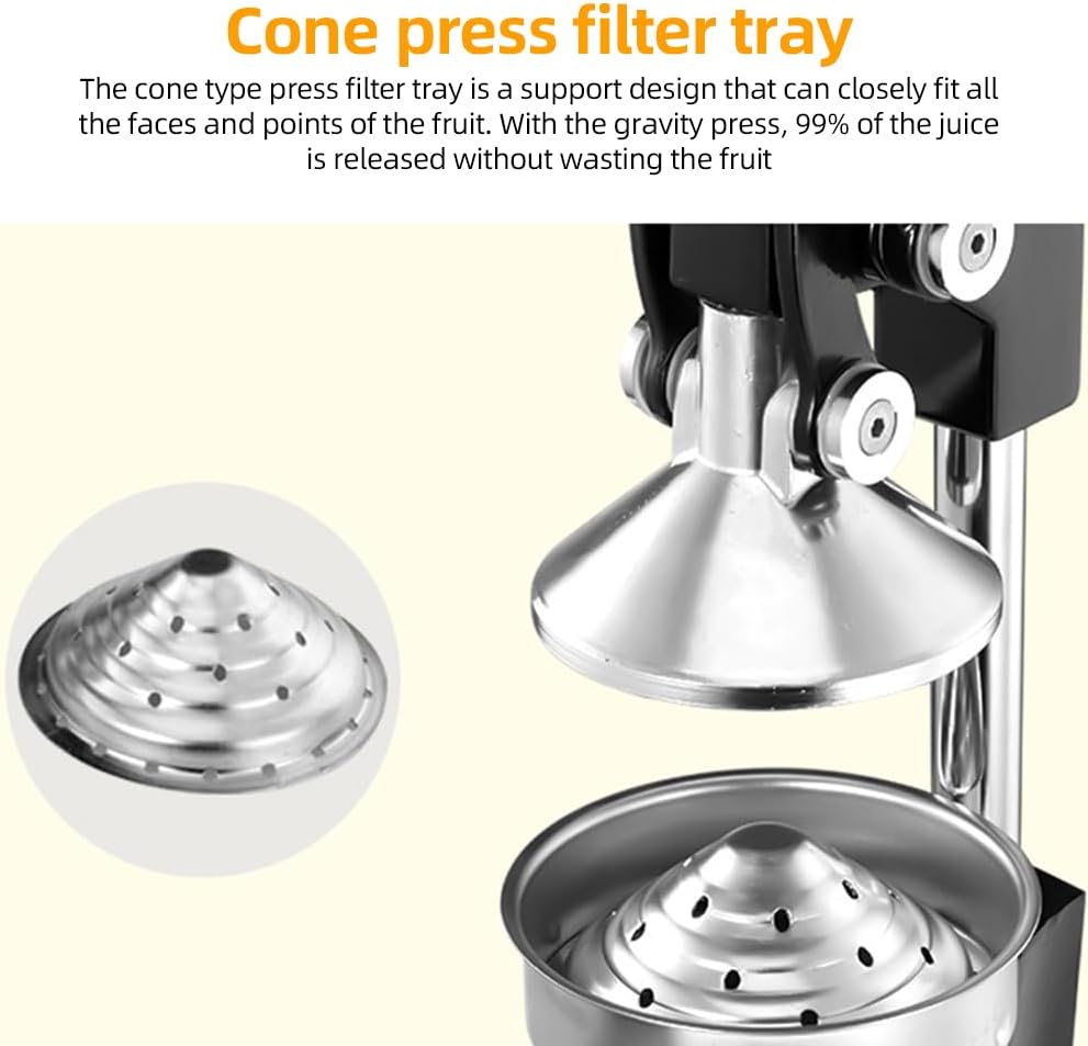 Orvado manual juicer on a countertop, ergonomic handle, high efficiency juice extraction