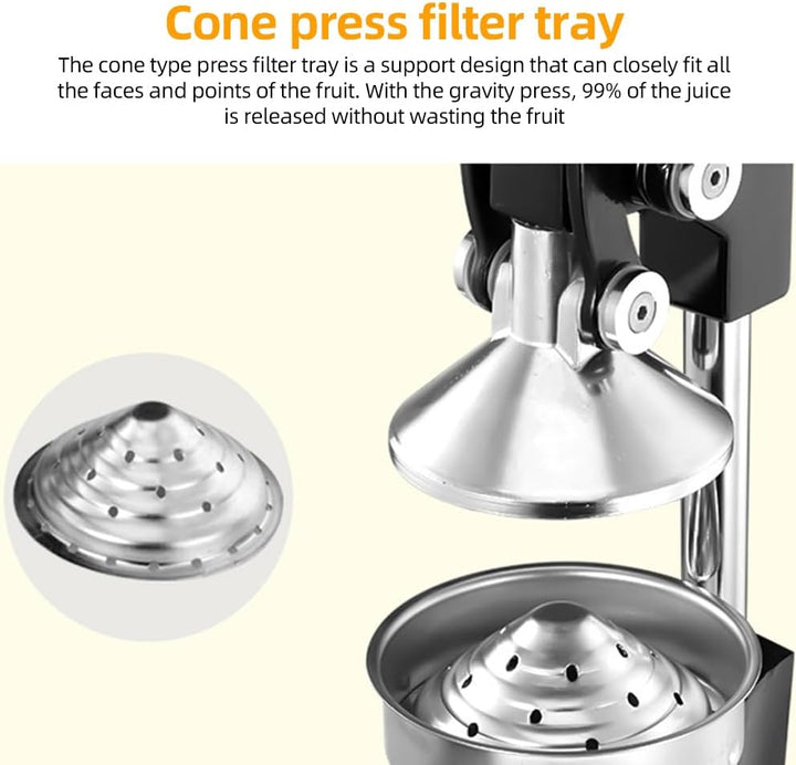 Orvado manual juicer on a countertop, ergonomic handle, high efficiency juice extraction