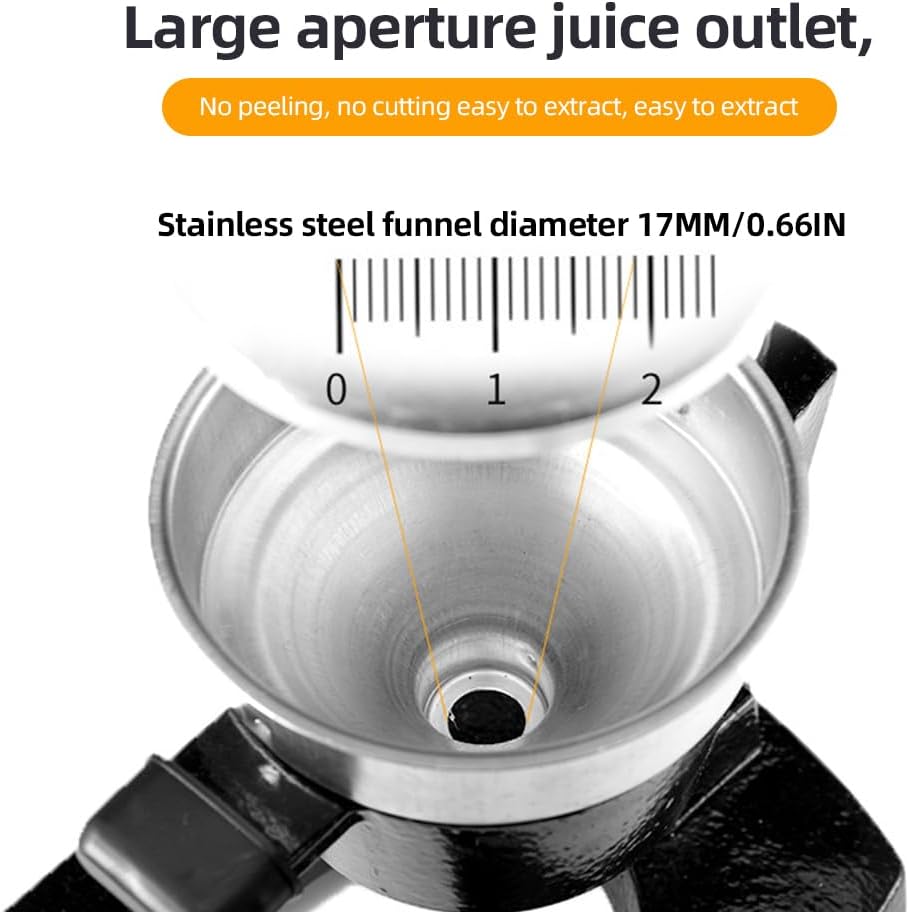 Top-down view of Orvado cast-iron fruit juicer, robust design with wide base for stability