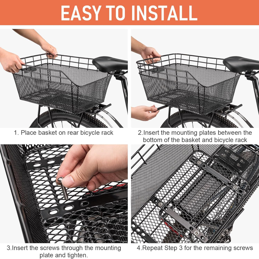 E-bike compatible large rear basket by Orvian, featuring a cargo net and weather-resistant cover