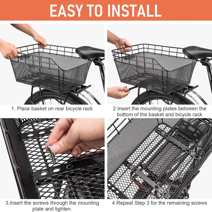 E-bike compatible large rear basket by Orvian, featuring a cargo net and weather-resistant cover