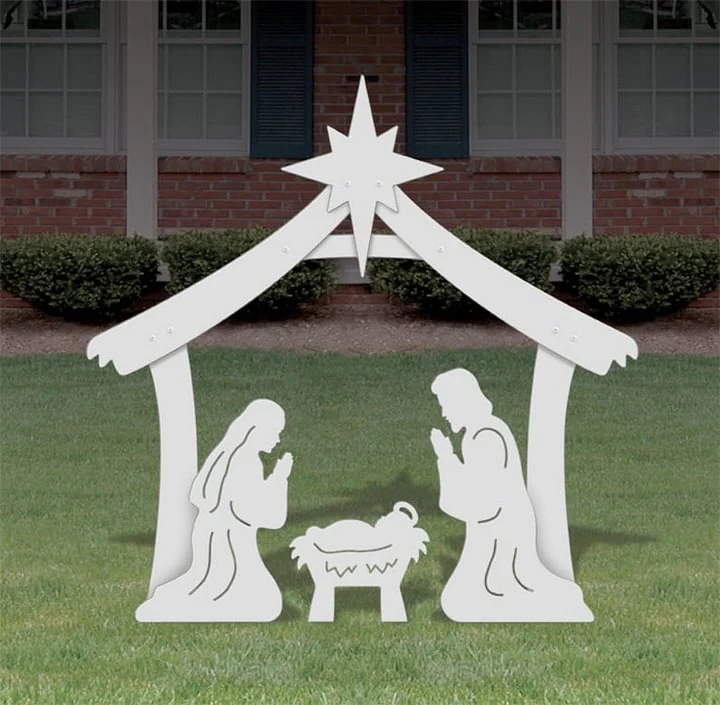 Outdoor Holy Night Nativity scene yard decor, durable PVC Christian Christmas display for lawns.