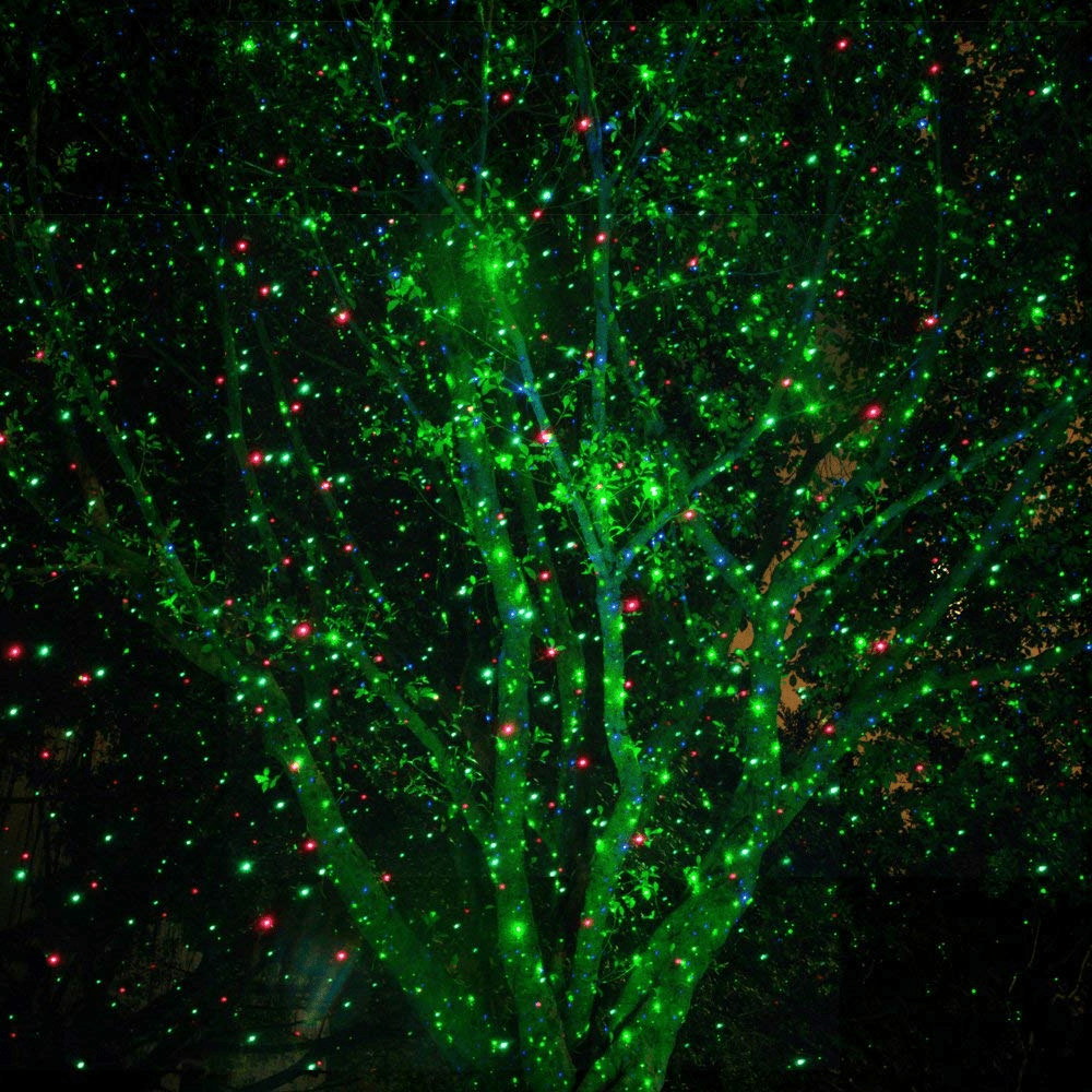Dazzling outdoor laser light projector creating dynamic home & garden illumination for any occasion.