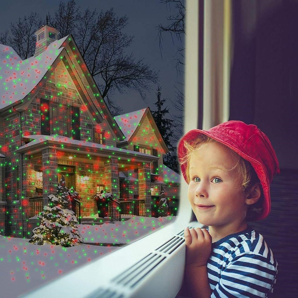 Vibrant outdoor laser light projector enhancing homes with colorful, festive holiday lighting displays.