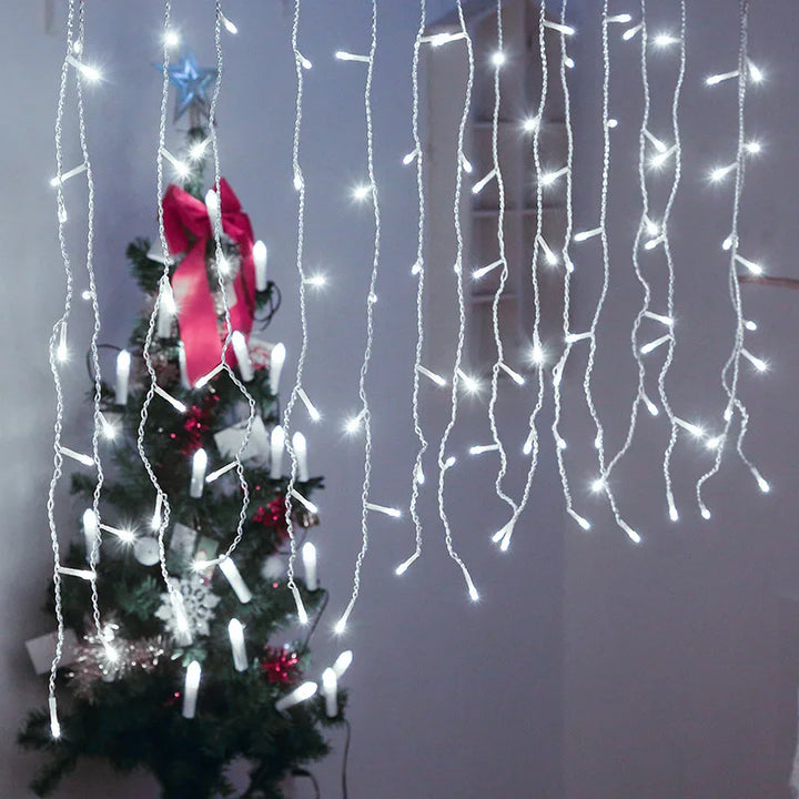 FrostGlow LED icicle string lights, energy-efficient & waterproof, ideal for garden & event decor.