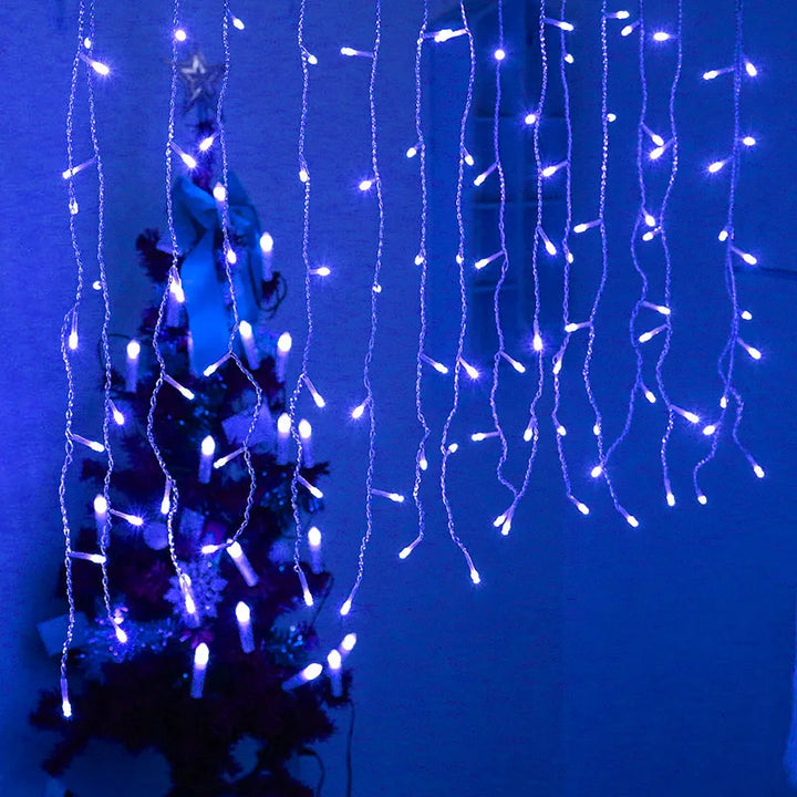 Various lengths of outdoor LED icicle string lights, perfect for festive winter & holiday decor.