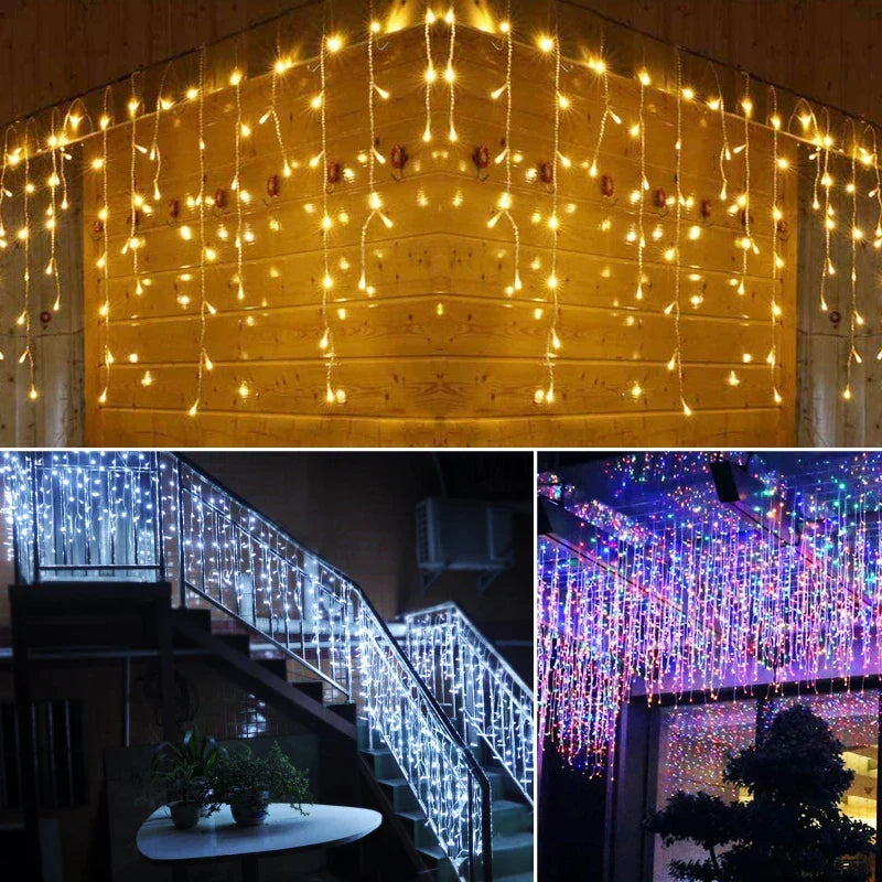 Versatile outdoor LED icicle lights suitable for Christmas, winter, garden, and event decoration.
