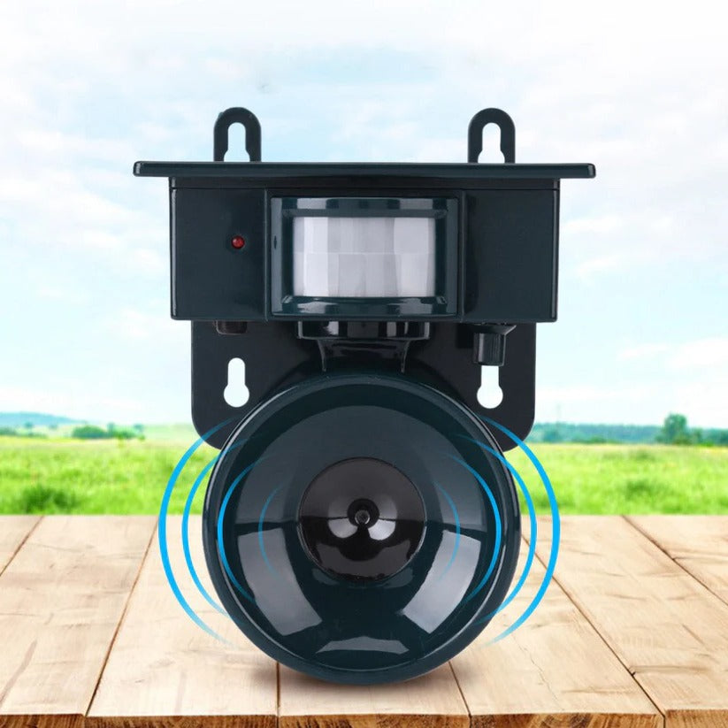 Long-lasting solar outdoor motion sensor bird deterrent for pigeons, crows, and garden pest control.