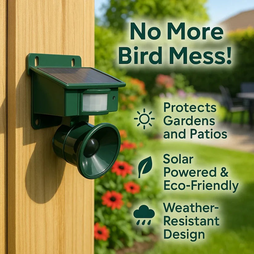 Advanced motion sensor pigeon & crow repeller. Outdoor, solar-powered bird deterrent for garden protection.