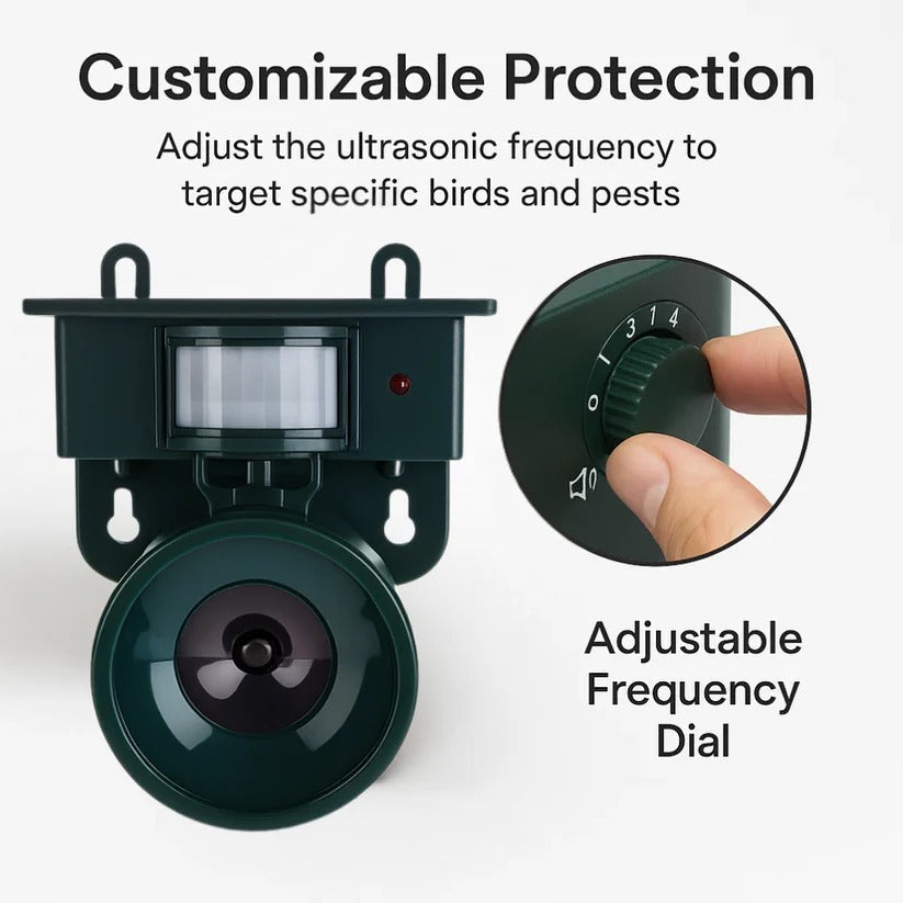 All-weather solar motion sensor bird deterrent for reliable pigeon & crow repelling & garden protection.