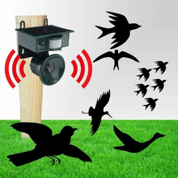 Easy setup solar motion sensor bird deterrent. Perfect for repelling pigeons & crows from your property.