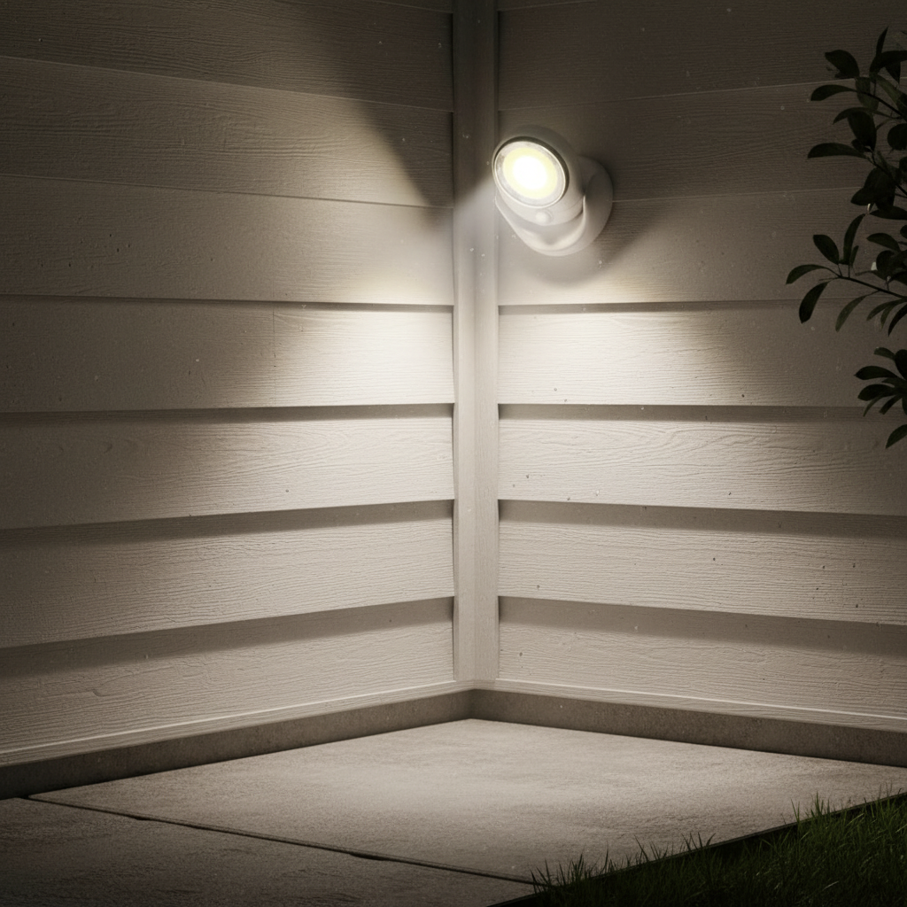 Outdoor motion sensor LED light, weatherproof & wireless, enhancing home security for garden, patio, or driveway.