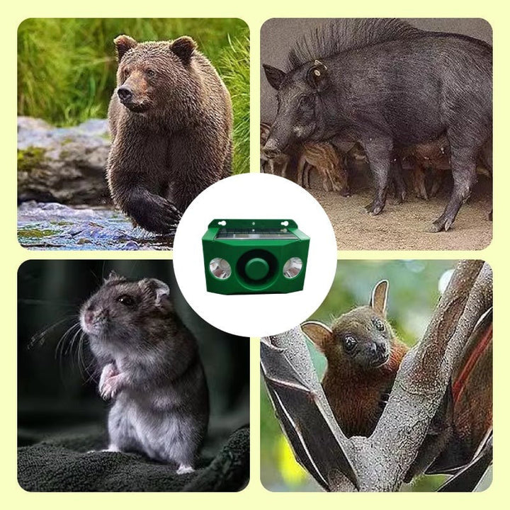 Advanced outdoor solar animal repellent with high-volume alarm system for effective pest control.