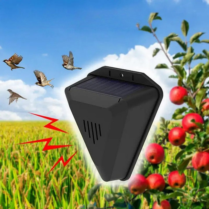 Outdoor solar bird repeller for humane pest deterrence in gardens & yards. Eco-friendly animal control.