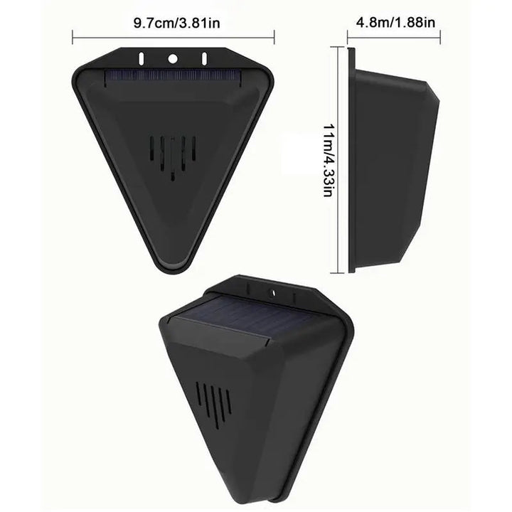 Compact solar bird repeller, a humane pest deterrent for outdoor use in gardens, patios, and yards.