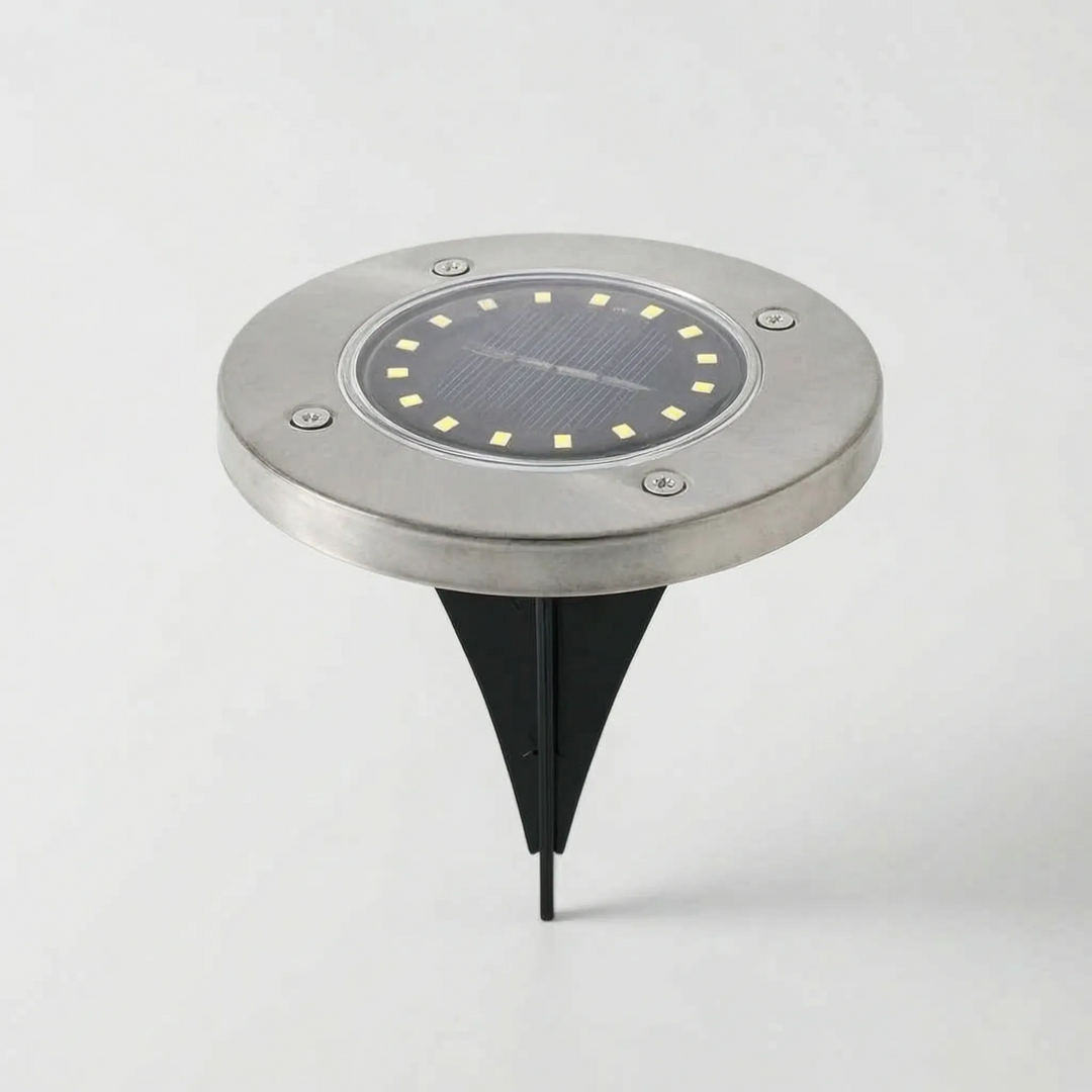Easy-install solar ground lights for garden and pathway. Durable, waterproof outdoor LED lighting.